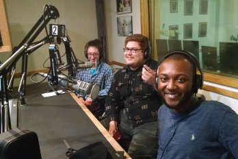 U-Mass graduate students in radio studio