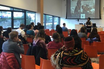 [Image: Nyeema Harris of the University of Michigan gives a BRiDGE2Impacts presentation entitled “The Fierce Urgency of Now to Redefine Impact in Academia” at the University of Massachusetts Amherst in October 2018. Credit: Benjamin Keisling]