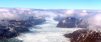 Photo of glacier in mountain vallley