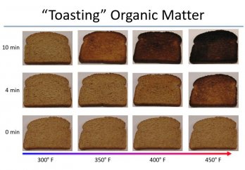 Chart of pictures of toast increasingly blacked with rising temperature. Image Source: Dr. Pratigya Polissar